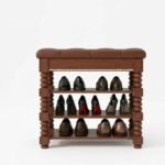 Seranova Solid Wood 3-Tier Shoe Rack Bench with Turned Legs in Brown Finish – Wooden Slice - Image 2