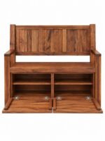 Bravelle | Solid Sheesham Wood Shoe Cabinet with Seat, 2 Doors & 4 Shelves in Brown Finish – Wooden Slice - Image 2