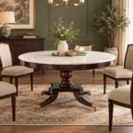 Rosewood Round Centre Table with light-coloured circular tabletop, carved central pedestal, curved wooden legs and brass-toned feet.