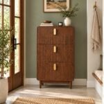 Solid Wood Shoe Cabinet with 3-tier fluted design in dark brown finish