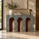 Arched Elegance Vegan Shell Inlay Entryway Console Table