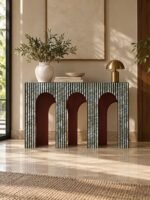 Arched Elegance Vegan Shell Inlay Entryway Console Table