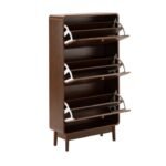 Elvar Solid Wood 3-Tier Fluted Shoe Cabinet in Dark Brown Finish – Wooden Slice - Image 4