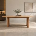 Solvane 6 seater solid wood oval dining table in natural honey finish with rounded edges