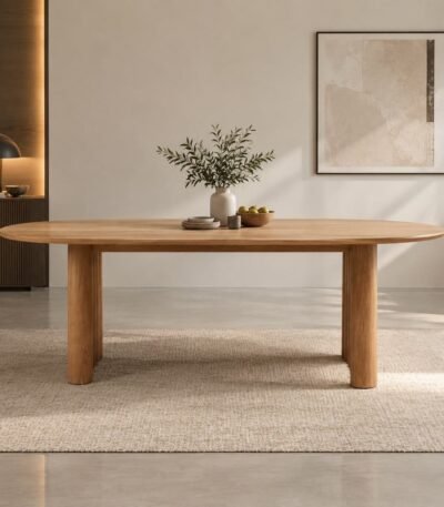 Solvane 6 seater solid wood oval dining table in natural honey finish with rounded edges
