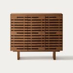 Orvessa | Solid Wood 3-Door Slatted Shoe Cabinet in Brown Finish – Wooden Slice - Image 8