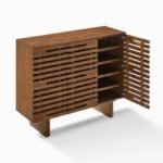 Orvessa | Solid Wood 3-Door Slatted Shoe Cabinet in Brown Finish – Wooden Slice - Image 7