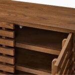 Orvessa | Solid Wood 3-Door Slatted Shoe Cabinet in Brown Finish – Wooden Slice - Image 2