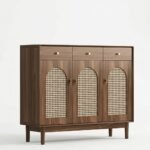 Marcelline | Solid Wood & Rattan Shoe Cabinet with 3 Arched Doors in Brown Finish – Wooden Slice - Image 5