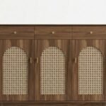 Marcelline | Solid Wood & Rattan Shoe Cabinet with 3 Arched Doors in Brown Finish – Wooden Slice - Image 4