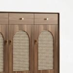 Marcelline | Solid Wood & Rattan Shoe Cabinet with 3 Arched Doors in Brown Finish – Wooden Slice - Image 3