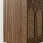 Marcelline | Solid Wood & Rattan Shoe Cabinet with 3 Arched Doors in Brown Finish – Wooden Slice - Image 2
