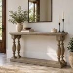 Sheesham Wood Console Table with turned pillar legs in Rustic Brown finish.