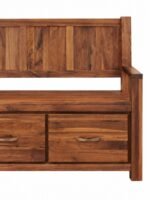 Bravelle | Solid Sheesham Wood Shoe Cabinet with Seat, 2 Doors & 4 Shelves in Brown Finish – Wooden Slice - Image 3