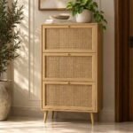 Aurelia Rattan Shoe Cabinet | Solid Wood 3-Tier Shoe Storage