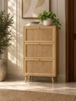 Aurelia Rattan Shoe Cabinet | Solid Wood 3-Tier Shoe Storage
