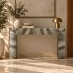 Ebony Cascade Inlay Console Table | Black Vegan Shell Waterfall Console