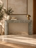 Ebony Cascade Inlay Console Table | Black Vegan Shell Waterfall Console